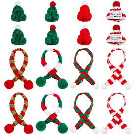 24 piezas 8 estilo mini bufanda y sombrero de hilo de lana de tejer, para accesorios de adorno de muñeca de navidad