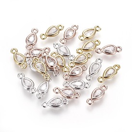 Brass Micro Pave Cubic Zirconia Links, Long-Lasting Plated, Drop