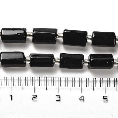 Natural Obsidian Beads Strands, with Seed Beads, Faceted, Column