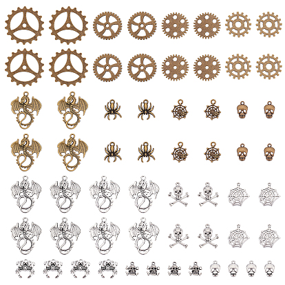 60Pcs 15 Style Tibetan Style Alloy Pendants, Mixed Shapes