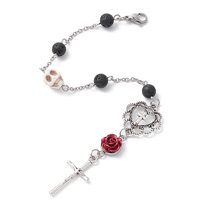 Биолокационные маятники в форме сердца, креста и черепа, натуральный лавовый камень и окрашенная синтетическая бирюза 304 с тросовыми цепями из нержавеющей стали