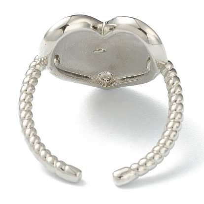 Brass Cubic Zirconia Cuff Rings, Open Rings, Heart