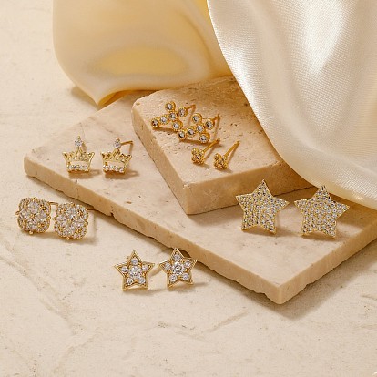 Серьги-гвоздики с прозрачным паве из латуни с кубическим цирконием, золотые