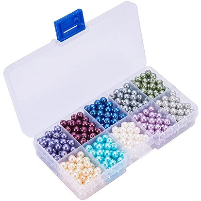 10 Color Eco-Friendly Pearlized Round Glass Pearl Beads, Dyed