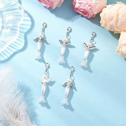 20 шт. 5 стили ангел АБС пластик искусственный жемчуг и акриловые подвесные украшения, с цинковым сплавом застежками омаров коготь