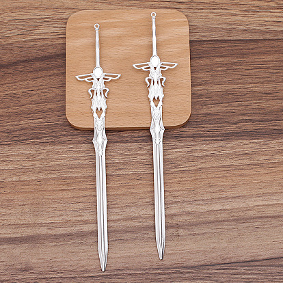 Alloy Sword Hair Sticks, with Loop, Cabochon Settings, Long-Lasting Plated Hair Accessories for Women