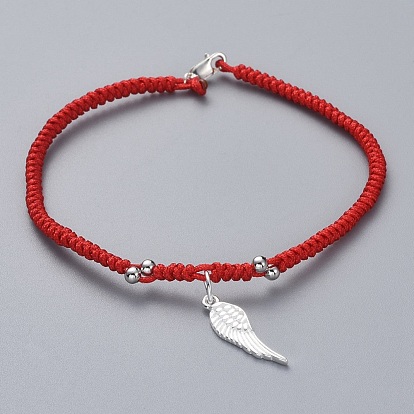 Tisser des bracelets à breloques, avec du fil de nylon, 925 fermoirs et breloques en forme de griffe de homard en argent sterling, des boîtes en carton, ailier