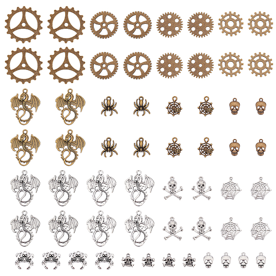 60Pcs 15 Style Tibetan Style Alloy Pendants, Mixed Shapes