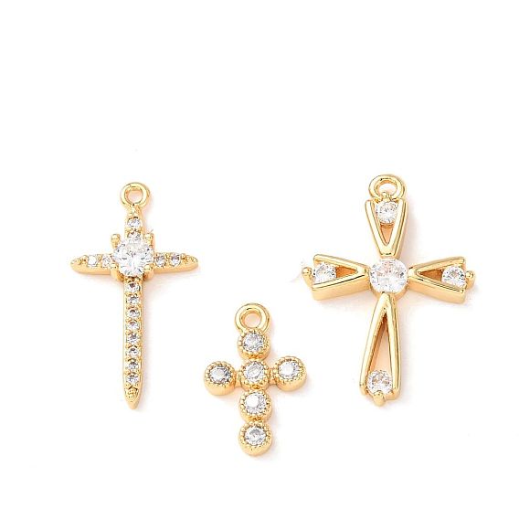 Латунные микро проложить кубического циркония подвески, крест прелести, без никеля , реальный 18 k позолоченный