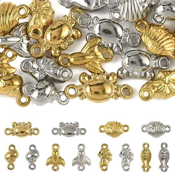 24Pcs 12 Styles Ocean 304 Stainless Steel Links Connector Charms, Real 18K Gold Plated and Stainless Steel Color