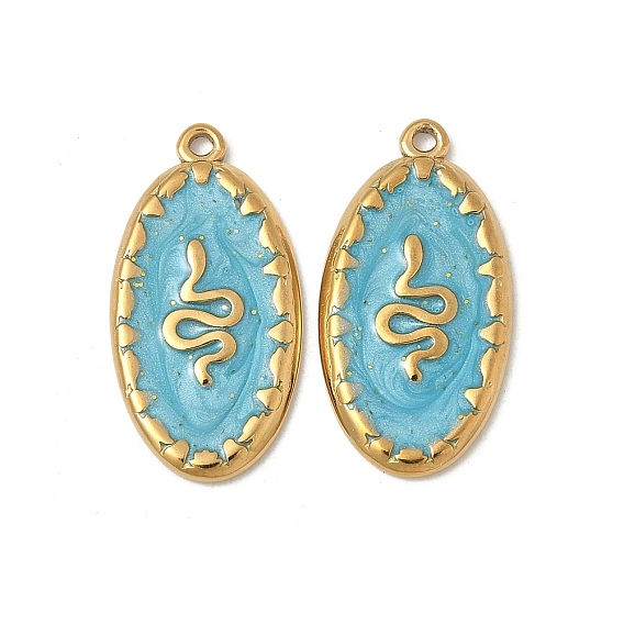 304 нержавеющей стальной эмали подвески, овал со змеиным шармом, реальный 18 k позолоченный, ионное покрытие (ip)