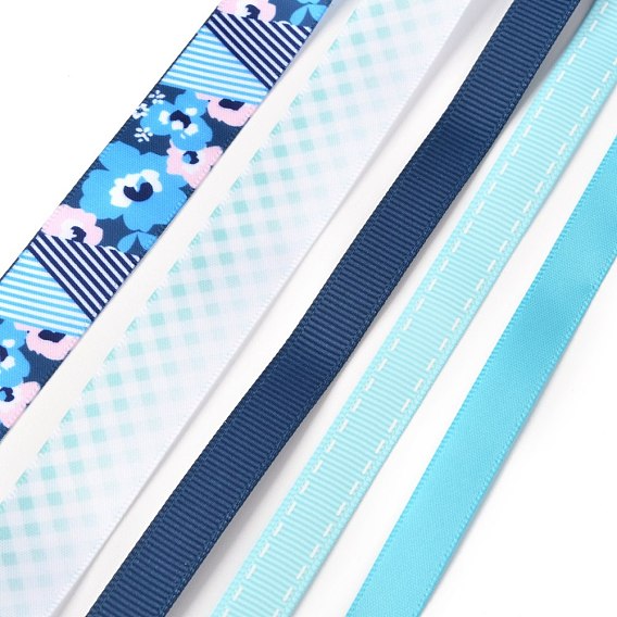 3Rolls Polyester Ribbons, with 2Rolls Grosgrain Ribbons, for Gift Packaging
