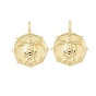 Pendentifs en laiton, plat rond avec breloques tortue, crémaillère plaquage, plaqué longue durée, sans plomb et sans cadmium