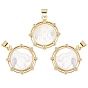 3Pcs Eco-friendly Brass Micro Pave Clear Cubic Zirconia Pendants, with Natural Shell, Long-Lasting Plated, Real 18K Gold Plated, Cadmium Free & Lead Free, Flat Round