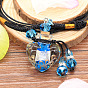 Baroque Style Heart Handmade Lampwork Perfume Essence Bottle Pendant Necklace, Adjustable Braided Cord Necklace, Sweater Necklace for Women
