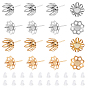 40Pcs 4 Style 304 Stainless Steel Stud Earring Settings, Flower, with Plastic Ear Nuts