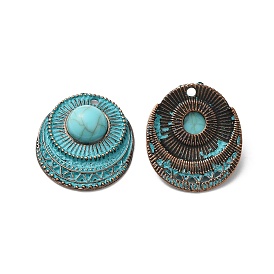 Tibetan Style Alloy Big Pendants, Southwest Style, with Synthetic Turquoise Cabochons, Flat Round