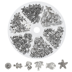 Ocean Theme 120Pcs 6 Style Tibetan Style Alloy Beads, Mixed Shapes