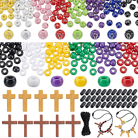 DIY Cross Pendant Necklace Kits, including 320Pcs Acrylic Beads, 40Pcs Wood Pendants, 480Pcs Resin Breakaway Clasps, 20M Polyester Cords