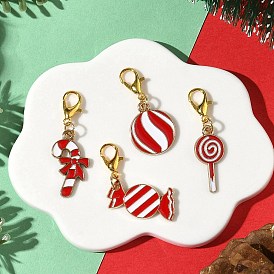 4Pcs 4 Styles Christmas Theme Alloy Enamel Pendants Decorations, with  Alloy Lobster Claw Clasps