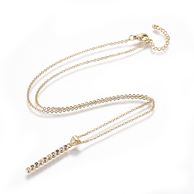304 Stainless Steel Pendant Necklaces, with Brass Cubic Zirconia Pendants, Strip