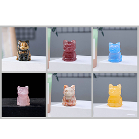 Decoraciones de exhibición de estatuilla de gato de piedras preciosas, adornos de piedra de energía