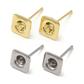 Square 201 Stainless Steel Stud Earring Findings, Earring Settings with 304 Stainless Steel Pins