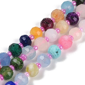 Natural Mixed Gemstone Beads Strands, Faceted, Rondelle, with Seed Beads, Mixed Dyed and Undyed