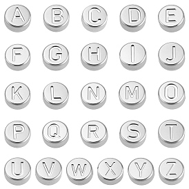 26шт 26 стили бусины из нержавеющей стали, плоские круглые с письмом ~ г