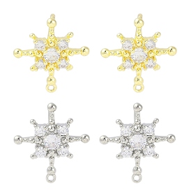 Brass Pave Clear Cubic Zirconia Stud Earring Findings, with Loop, Star