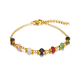 Браслеты из натуральных чёрных агатов в стиле богемии, 304 женские браслеты-цепочки из нержавеющей стали, круглые