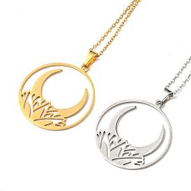 201 Stainless Steel Moon Pendant Necklace with Cable Chains