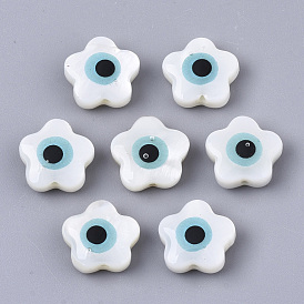 Perles de coquillages naturels d'eau douce, avec l'émail, fleur avec le mauvais œil