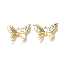 Clear Glass Charms, with Brass Findings, Butterfly Charm