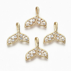 Brass Micro Pave Clear Cubic Zirconia Pendants, Nickel Free, Whale Tail