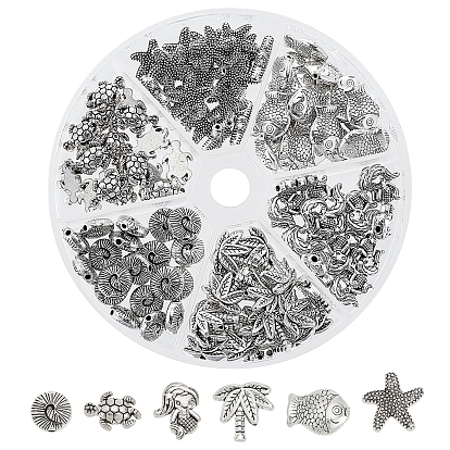 Ocean Theme 120Pcs 6 Style Tibetan Style Alloy Beads, Mixed Shapes