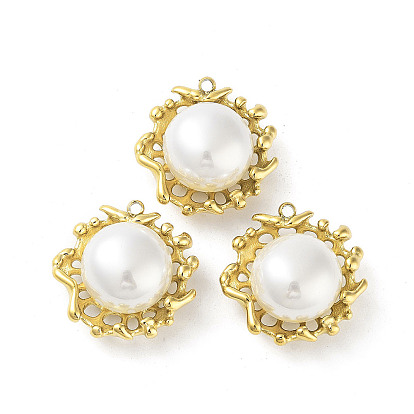 Pendentifs en acier inoxydable, avec des perles en plastique imitation perles, charme de fleur