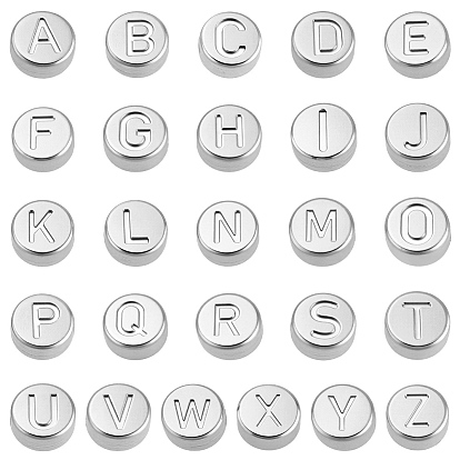 26шт 26 стили бусины из нержавеющей стали, плоские круглые с письмом ~ г