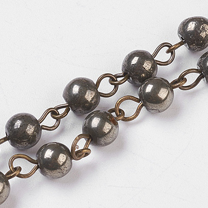 Натуральный пирит ручной работы из бисера, несварные, с железным штифтом, круглые