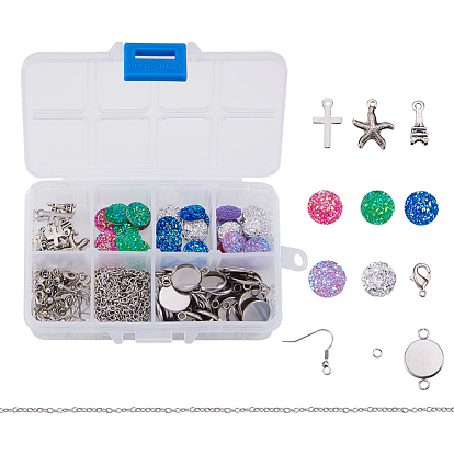 Fabricación de pendientes y pulseras de bricolaje, con resina cabochon, 304 configuración de conector de cabujón de acero inoxidable, Cadena de cable de hierro y amuletos de metal.