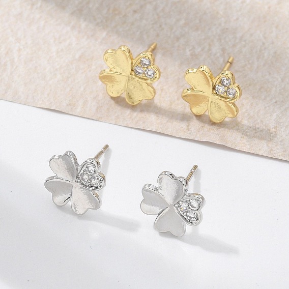 Серьги-гвоздики из латуни в форме клевера, с четким кубического циркония, без свинца и без кадмия, долговечный, стойки покрытие