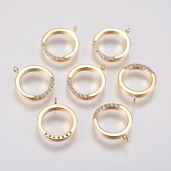 Brass Micro Pave Cubic Zirconia Charms, Open Flat Round