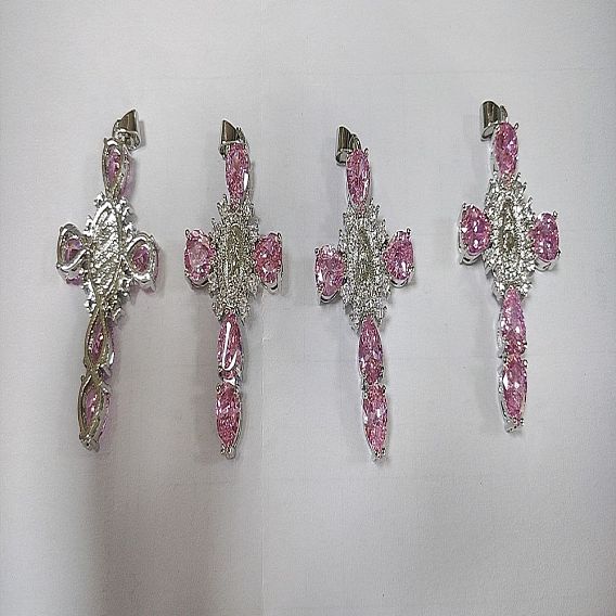 Реечное покрытие латунь микро паве разноцветные подвески из кубического циркония, без кадмия и без свинца, крест со святым