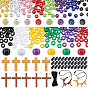 DIY Cross Pendant Necklace Kits, including 320Pcs Acrylic Beads, 40Pcs Wood Pendants, 480Pcs Resin Breakaway Clasps, 20M Polyester Cords