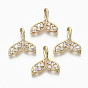 Brass Micro Pave Clear Cubic Zirconia Pendants, Nickel Free, Whale Tail