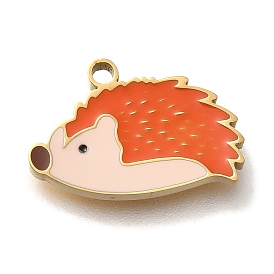 Ion Plating(IP) 304 Stainless Steel Enamel Pendants, Hedgehog Charm, Real 18K Gold Plated