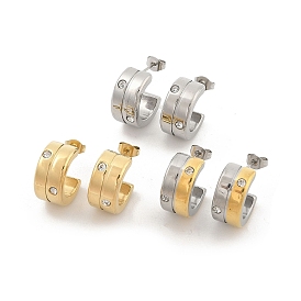 304 Stainless Steel Stud Earrings for Women, Rhinestone Half Hoop Earrings