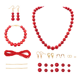DIY Necklace Making, with Synthetic Howlite Bead, Nylon Thread, Brass Lobster Claw Clasp and 304 Stainless Steel Earring Hook