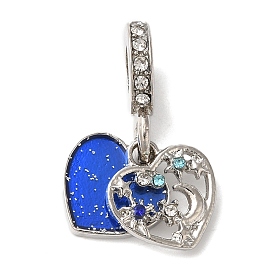 Rack Plating Alloy Rhinestone European Dangle Charms, Large Hole Star Moon Heart Pendants with Enamel, Cadmium Free & Nickel Free & Lead Free, Platinum