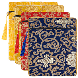 4 шт 4 цвета этнический стиль шелковая книга сутры сумка на молнии, сумки с кисточками для хранения Священных Писаний, прямоугольник с цветочным узором